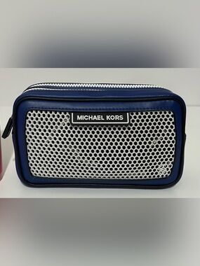Michael Kors Navy and White Mesh Toiletry Pouch
